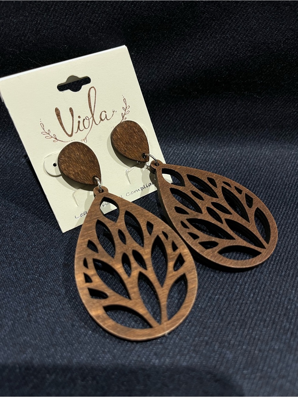 Viola Wooden Teardrop Leaf Cutout Earrings - Brown